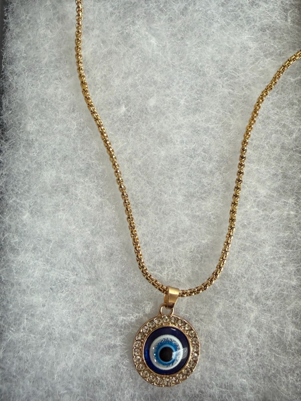 Gold Evil Eye Pendant Necklace with Crystal Halo